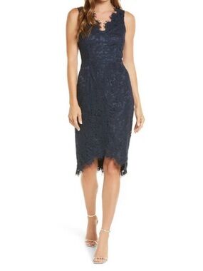 NWT Eliza J navy blue fully lace sleeveless sheath dress (size 8)